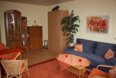 Wohn-Schlafzimmer mit Blick auf die Schrankwand